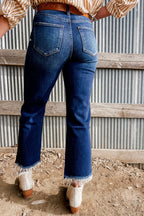 Beau Blue Mineral Wash Raw Hem High Waist Flared Jeans