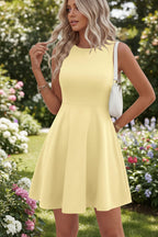 Off-the-Shoulder Sleeveless Fitted Waist Short Dress – A-Line Ruffle Hem