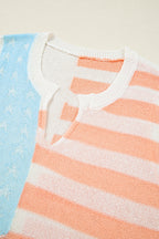 Pink Stripe USA Flag Notched Neckline Loose Knit Vest