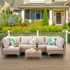 7 Piece Wicker Patio Furniture Set with Thick Cushions