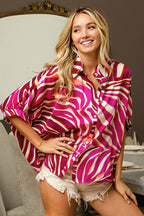 BiBi Zebra Dolman Silky Satin Shirt Top