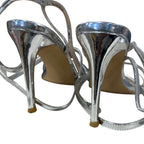 Coutgo Womens Size 9 Silver 4.75" Heels Open Round Toe Strappy Ankle Shoes