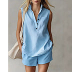 Women's Casual Sleeveless Cardigan Top & Shorts Set