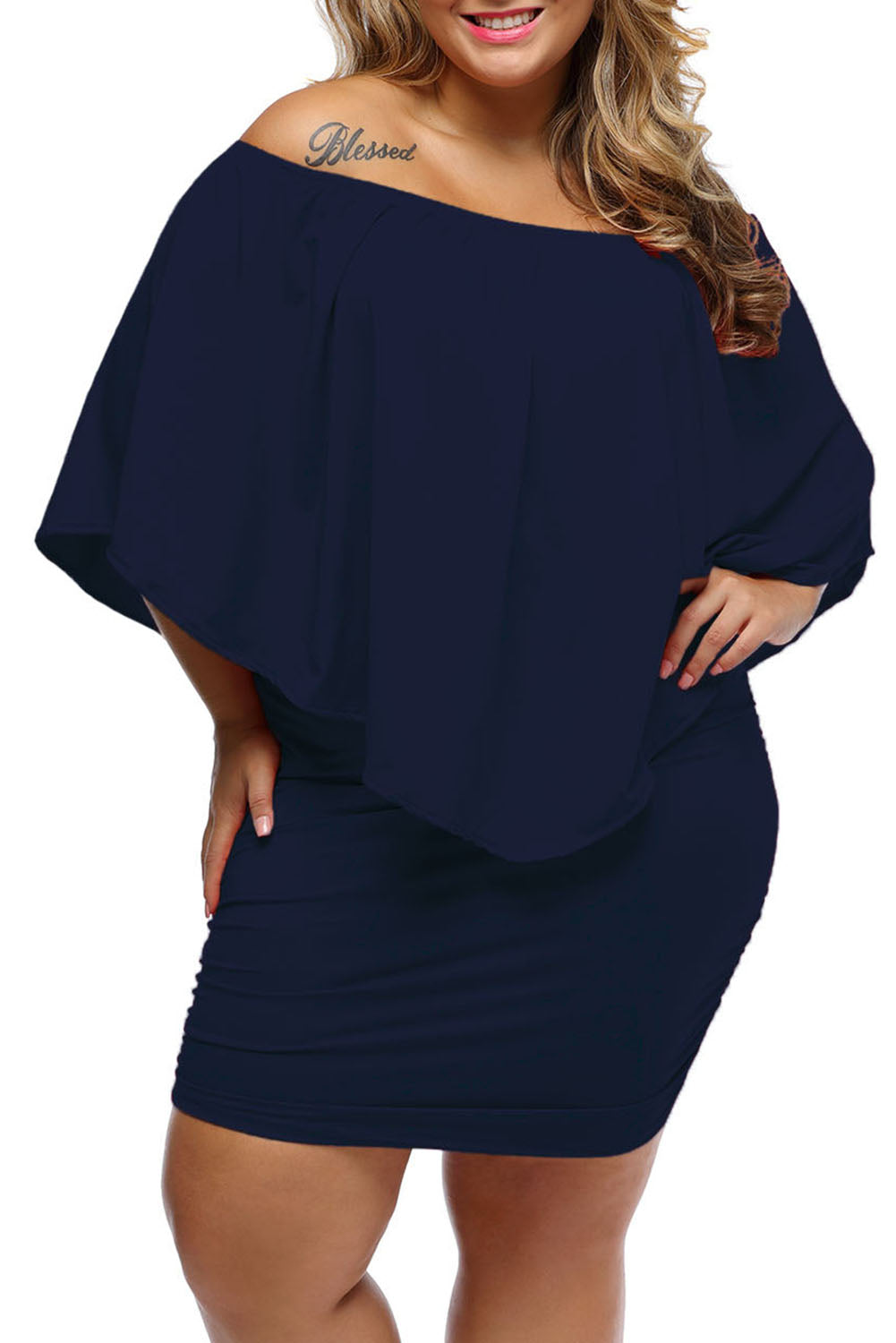 Plus size  Dressing Layered Fiery Red Mini Poncho Dress