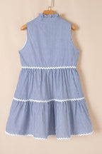 Stripe Sleeveless Contrast Ricrac Trim Mini Dress