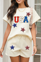 Apricot USA Star Patched Graphic Textured Short Set