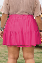 Navy Blue Plus Size Frilled Elastic Waist Lace Trim Boho Ruffled Shorts