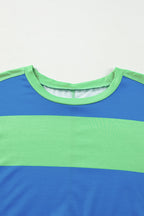 Light Blue Colorblock Drop Sleeve Round Neck Top
