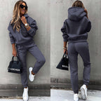 women's two piece solid color hooded sweatshirt set