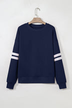 Fiery Red Preppy Striped Sleeve Loose Sweatshirt