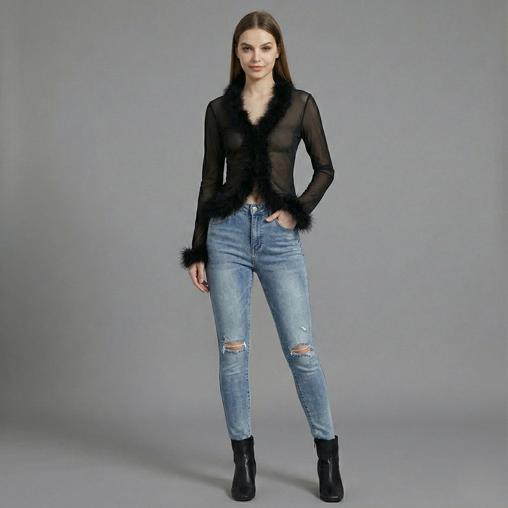 Mesh Casual Long Sleeve Top