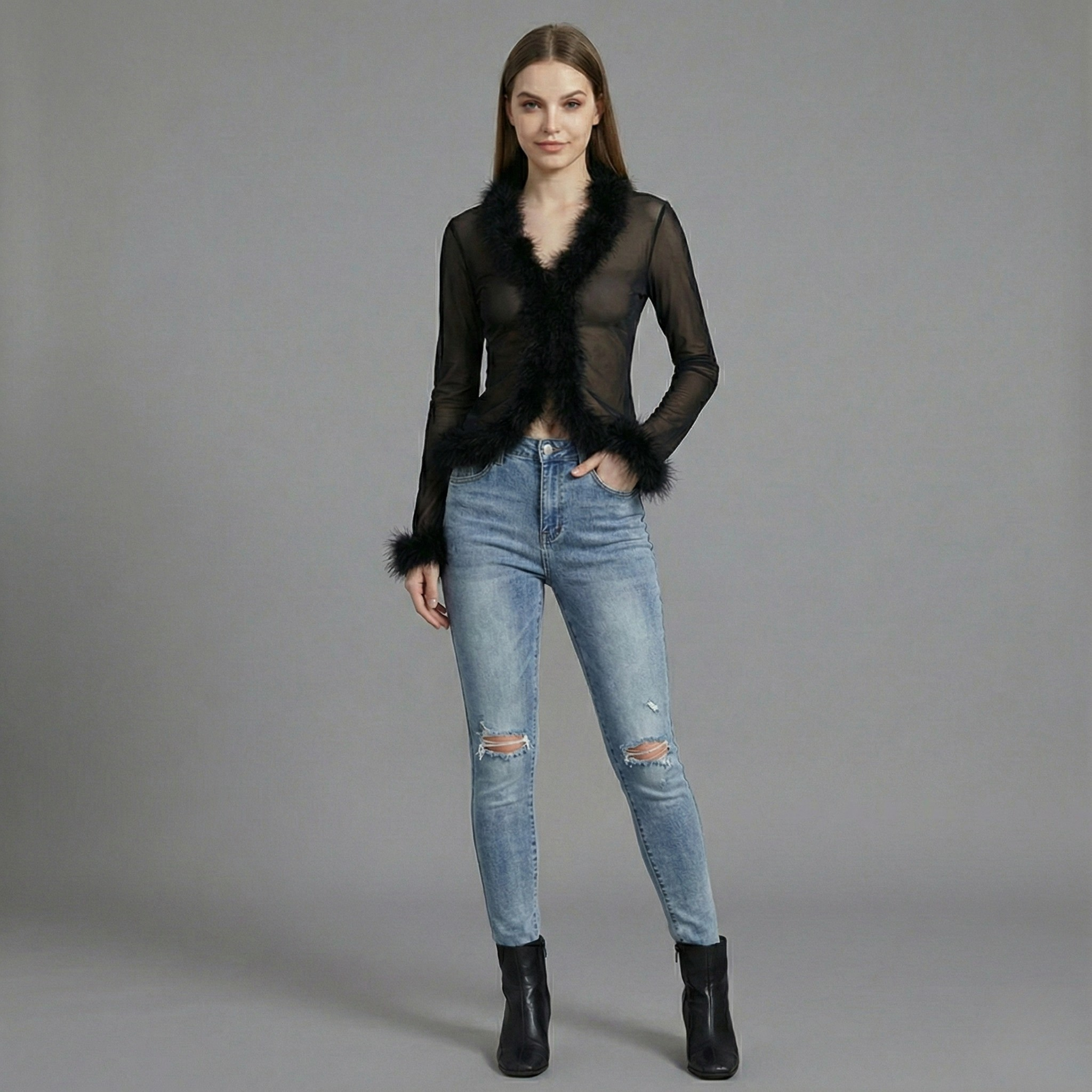 Mesh Casual Long Sleeve Top