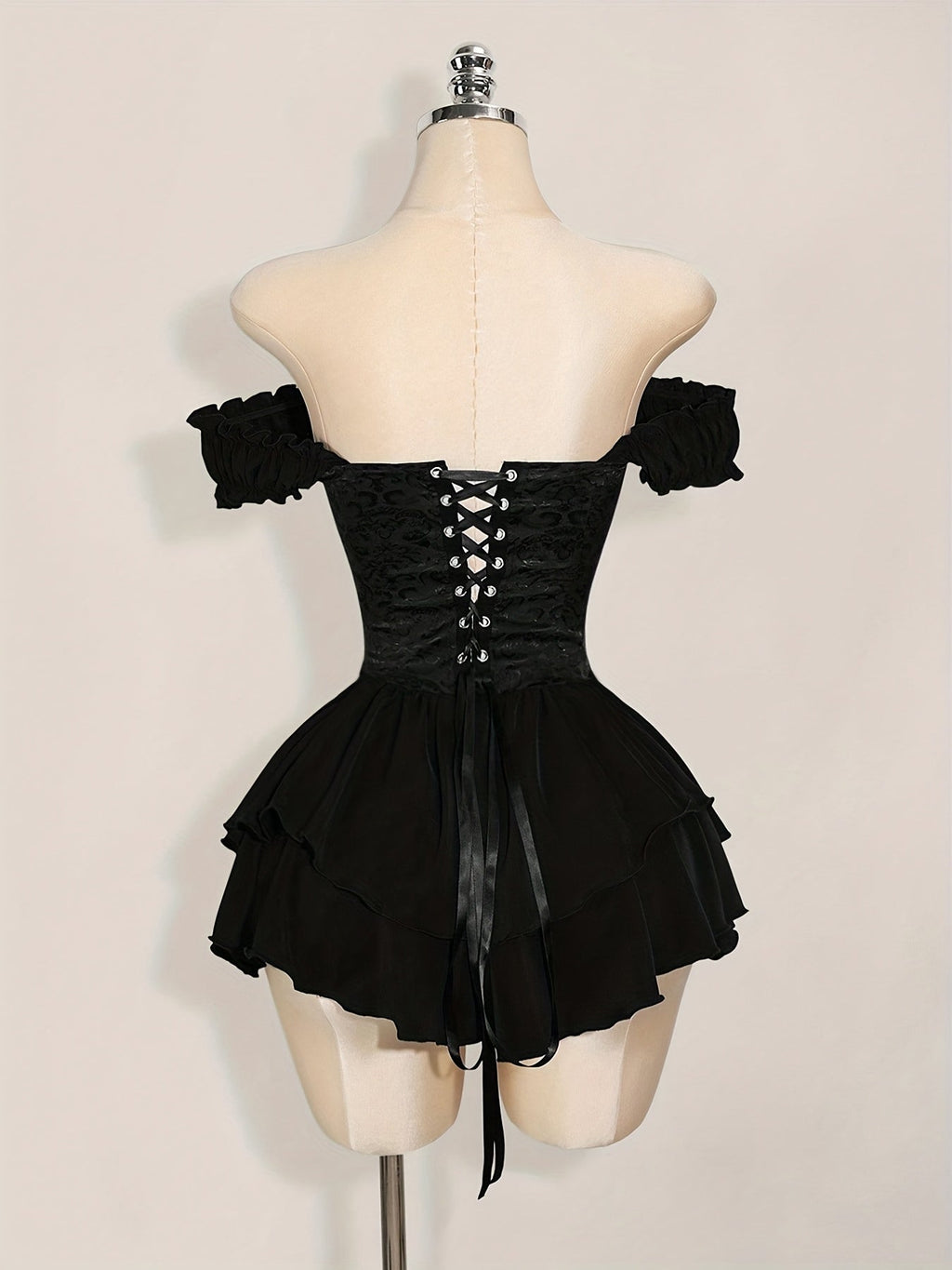 One-Shoulder Dress with a Fitted Waist And Back Tie, Features Puff Sleeves And a Stylish, Elegant Cake Skirt
