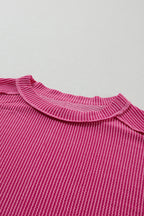 White Crinkle Rib Textured Knit Round Neck T Shirt