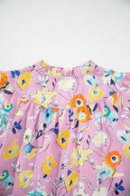 Sky Blue Flutter Sleeve Frill V Neck Floral Top