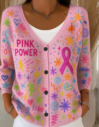 Womens Printed Knitted Sweater With Buttons Printed Cardigan