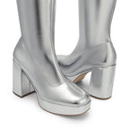 Dream Pairs Womens Size 8 Shiny Silver Zip 4" Platform Heel Knee High Gogo Boots