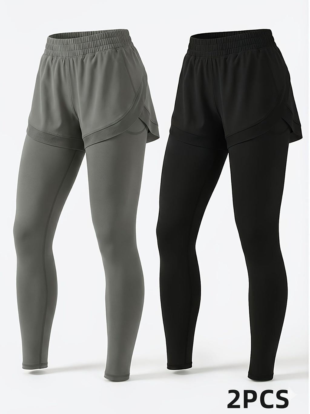 2pcs Faux 2pcs Athletic Pants Color-block Design with Built-in Pockets