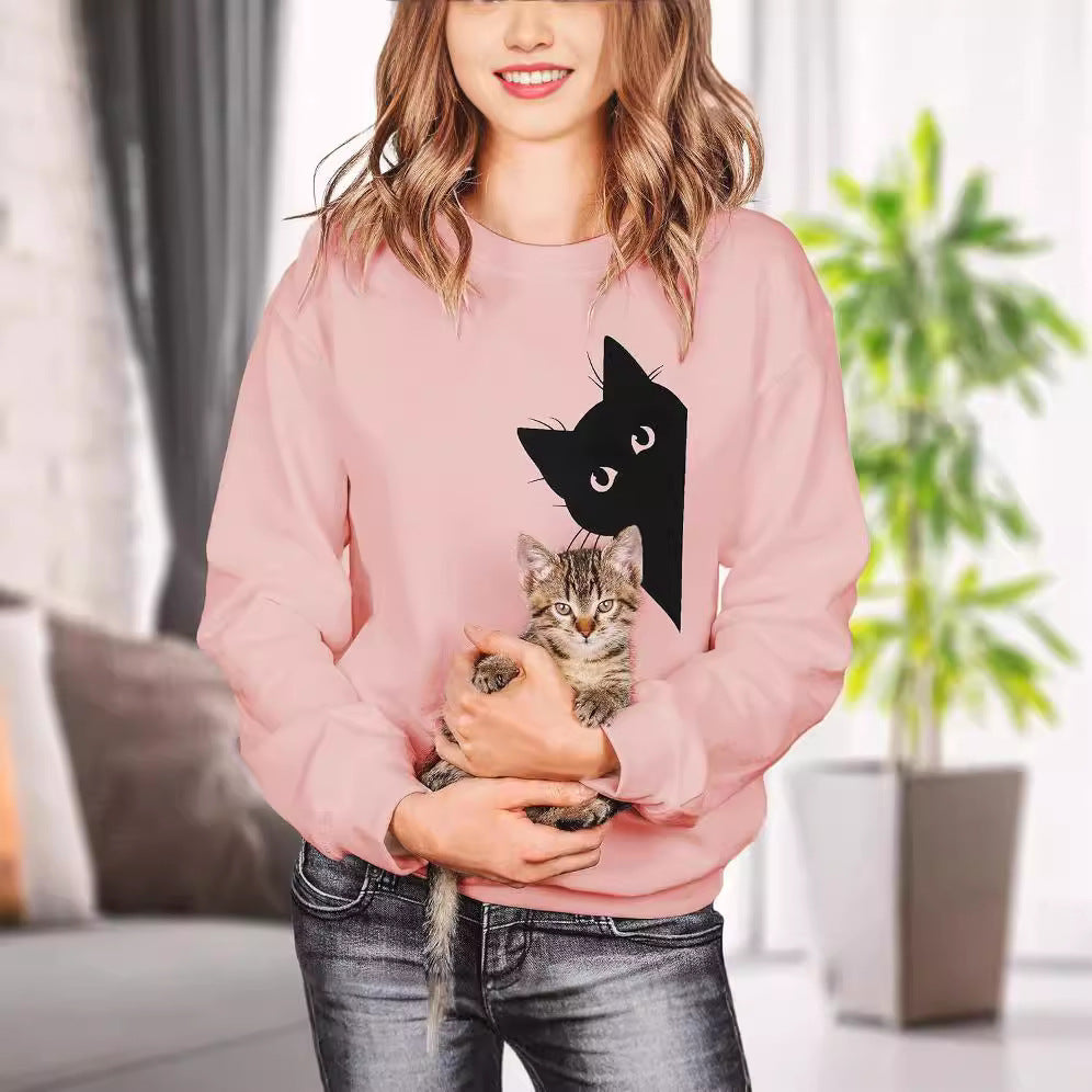Womens Fashion Solid-color Crew-neck Long-sleeve Top