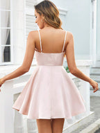 Plunging Neck Halter Dress – Waist-Cinching Elegant Style