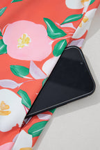 Fresh Salmon Floral Print Puff Sleeve Pop of Color Neckline Dress