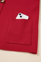 Fiery Red Solid Color Mock Collar Loose Jacket