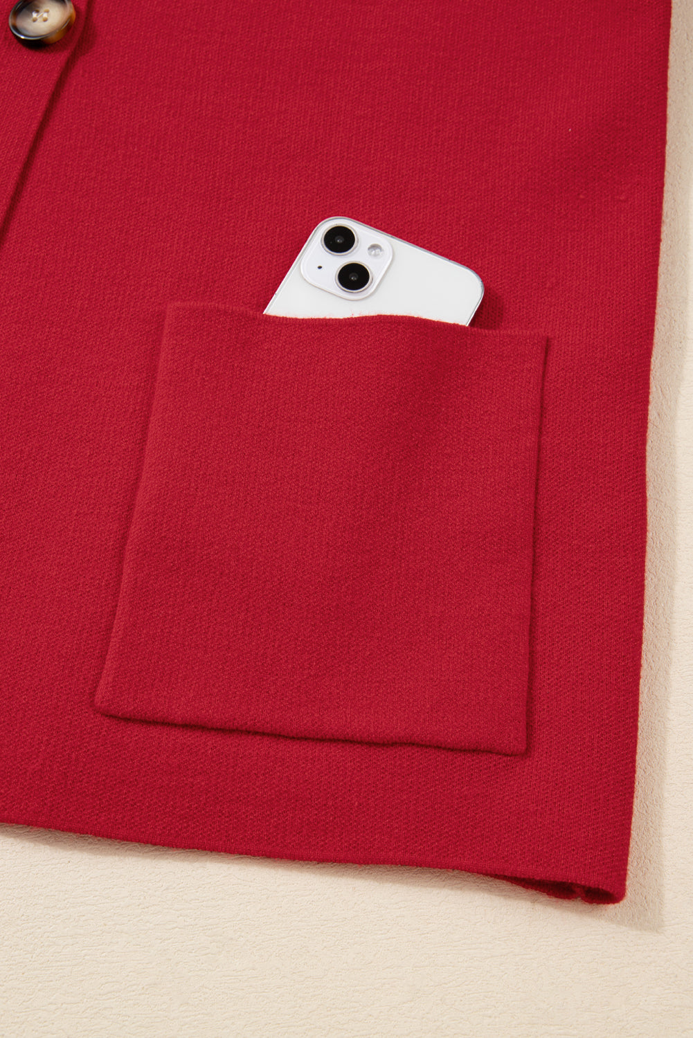 Fiery Red Solid Color Mock Collar Loose Jacket