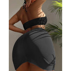 3-Pack: Textured Ring Linked Halter Bikini Swimsuit & Beach Skirt