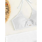 3-Pack: Textured Ring Linked Halter Bikini Swimsuit & Beach Skirt