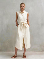 Women's Cotton-Linen Bag-Style Sleeveless Dress – Straight Cut