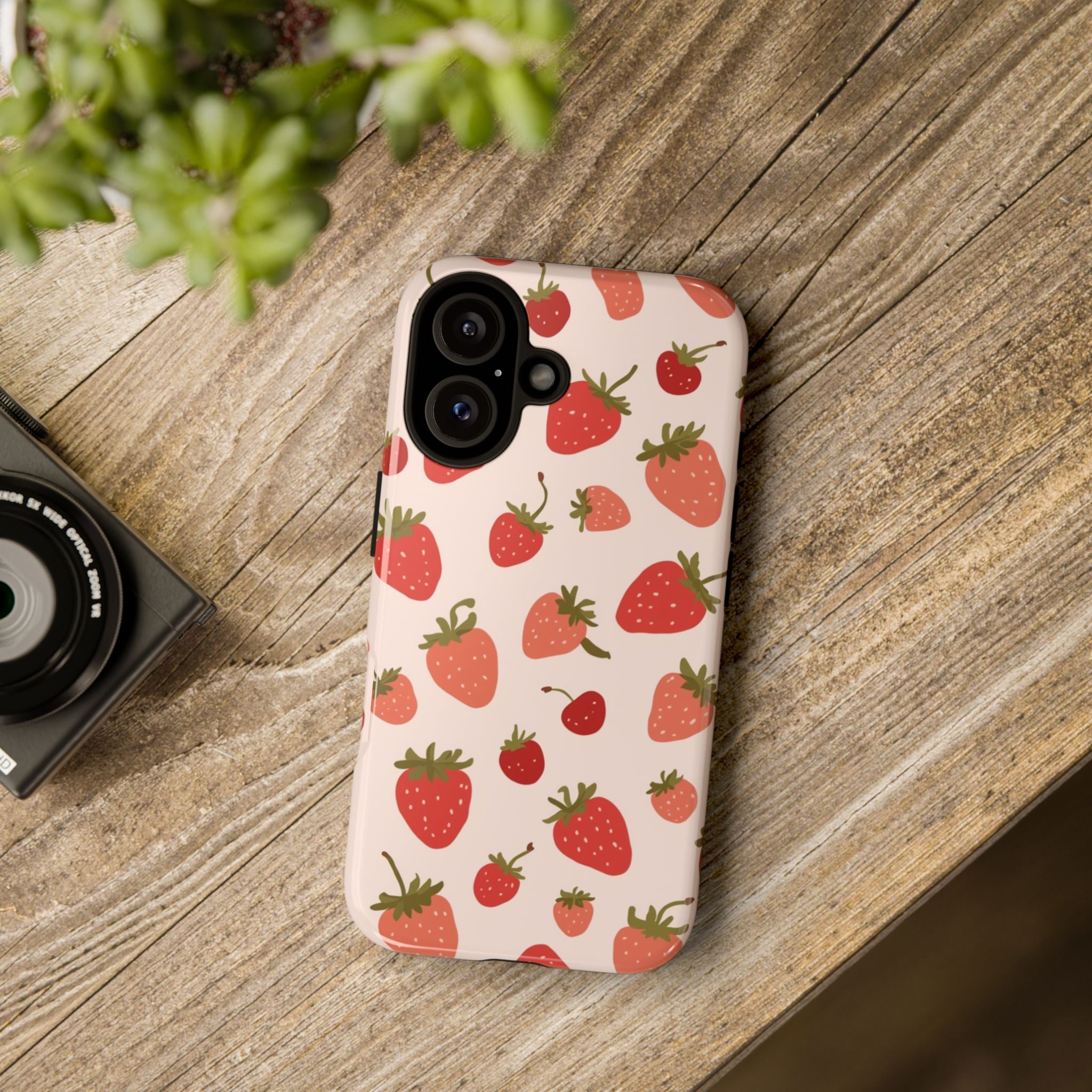 Strawberry Pattern Tough Phone Case Cute Pink Protective iPhone Cover