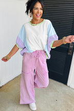 White Color Block Patchwork Half Sleeve Oversized T Shirt