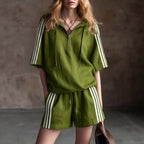 Women's Loose-Fit Two-Piece Sportswear Set – Shirt & Cropped Pants