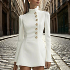 Women’s Stand Collar Blazer Dress – Slim Fit Formal Short Outfit
