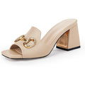 New Gihubafuil Womens Size 7 Tan Gold Buckle Peep Toe 3" Block Heel Shoes w Flaw