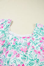 White Floral Print Ric-rac Trim Square Neck Plus Size Mini Dress