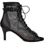 Utikliou Womens Size 5.5 Black Mesh Peep Toe High Top 3" Heel Lace Up Boots