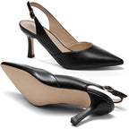 Rilista Womens Size 9.5 Black 3.5" Heel Slingback Pointed Closed Toe Pumps Shoes
