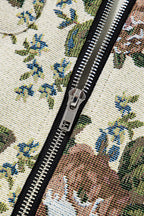 Khaki Floral Print Zip Up Contrast Collared Jacket