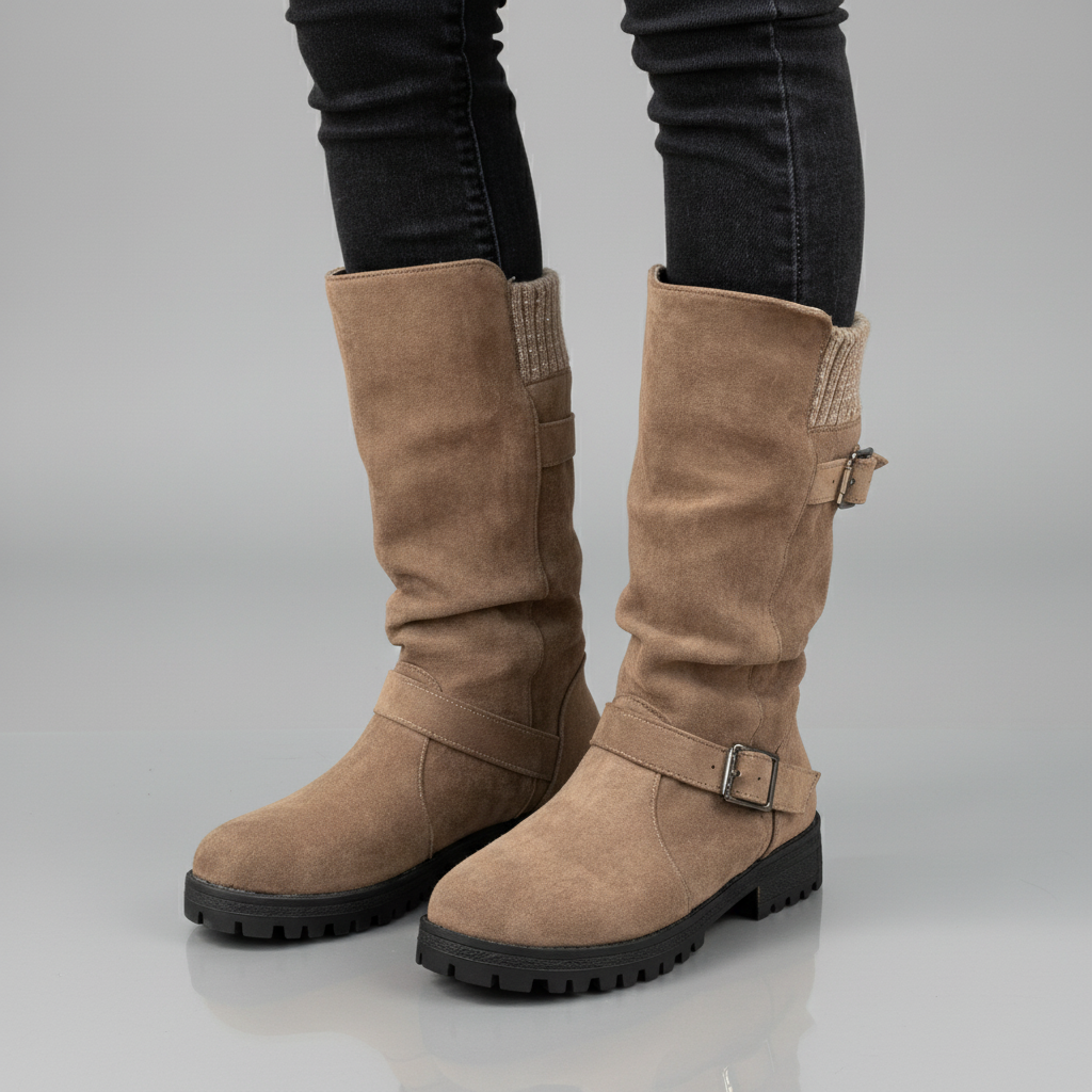 Knit Cuff Buckle Boot
