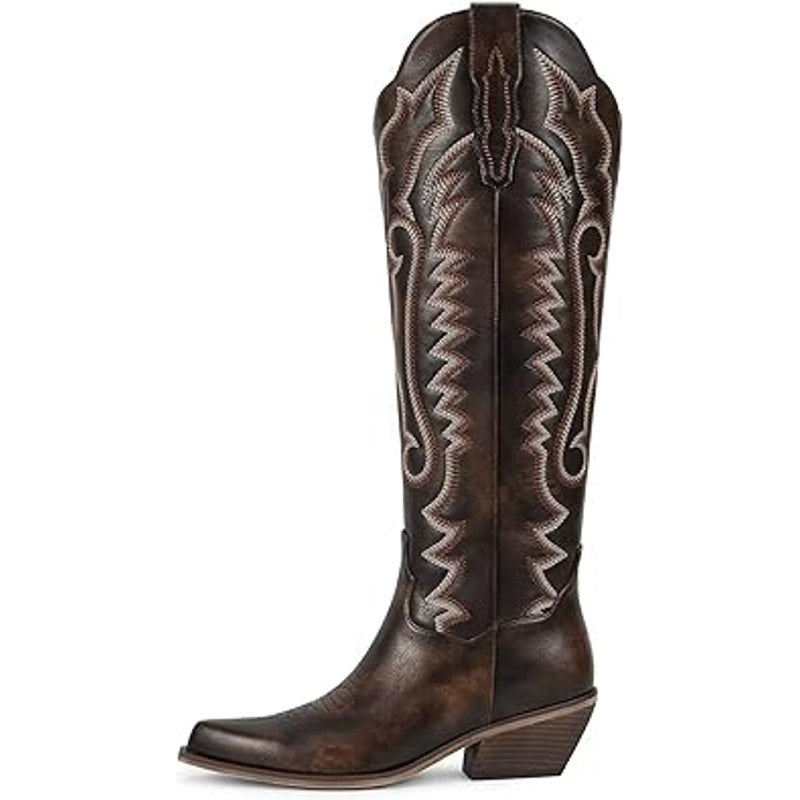 Wet Kiss Womens Size 8.5 Brown Faux Leather 2" Heel Knee High Cowboy Boots