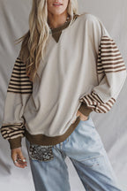 Delicacy Colorblock Patchwork Striped Sleeve Sweatshirt