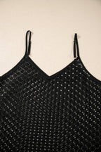 Black See Through Patterned Knit Ruffle Hem Patchwork Beach Cover Up