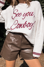 Peach Blossom Letter Embroidered Graphic Sweater