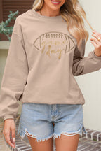 Black Football Graphic Game Day Embroidered Corded Sweatshirt