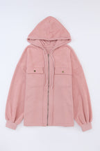 Green Flap Pockets Bishop Sleeve Zip Up Hoodie Jacket