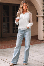 Black Sheer Lace Long Sleeve Slim Henley Top