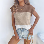 Women's Color-Block Cable-Knit Casual Loose Batwing-Sleeve Sweater Top