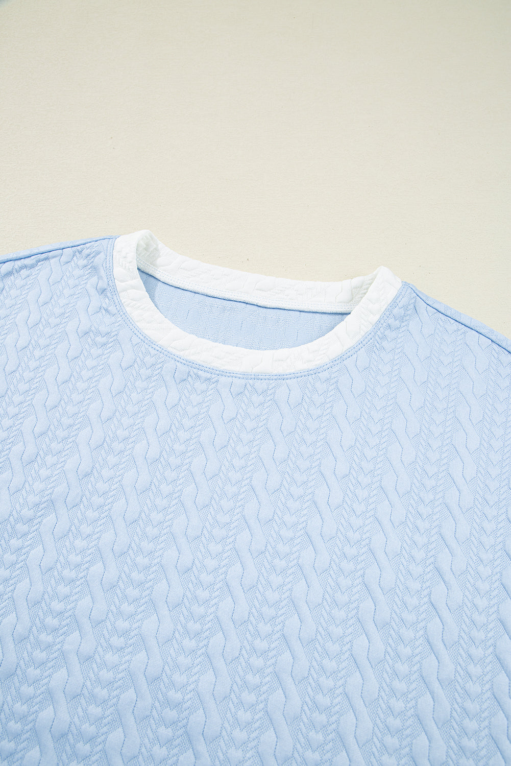 Beau Blue Contrast Trim Textured Crewneck Top and Pocketed Skirt Set