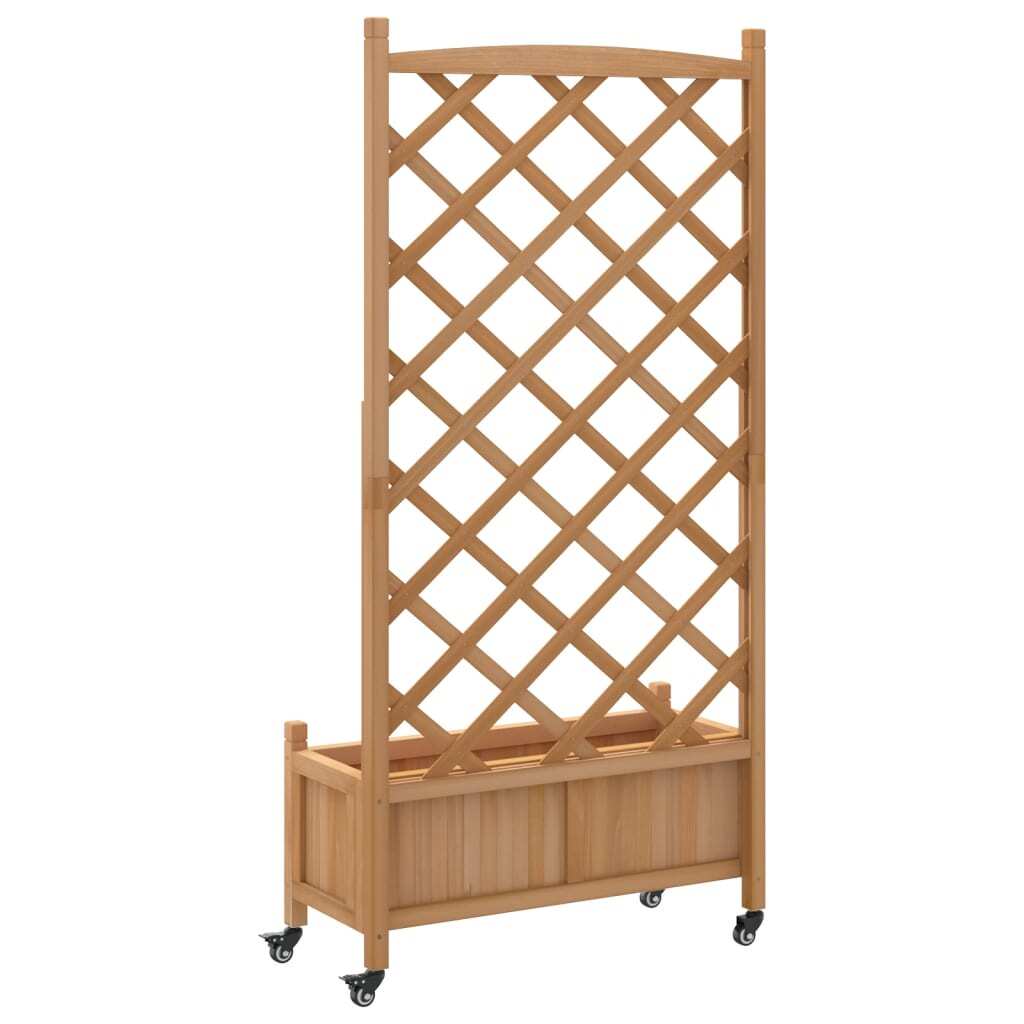 Planter with Trellis and Wheels Brown Solid Wood Fir
